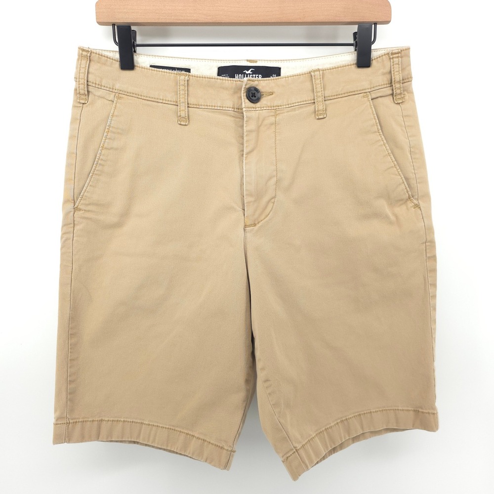 Hollister Epic Flex 9" Inch Inseam Mens Flat Front Shorts 31 Khaki Tan Chino